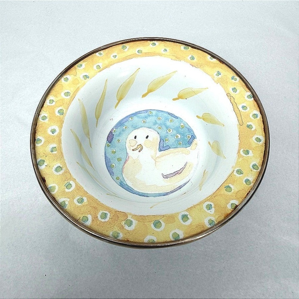 MacKenzie-Childs Duckling Enamel Cereal Kid Child Bowl Yellow Polka Dot Retired